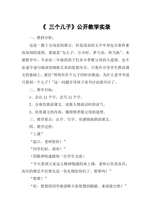 《 三个儿子》公开教学实录_教案教学设计