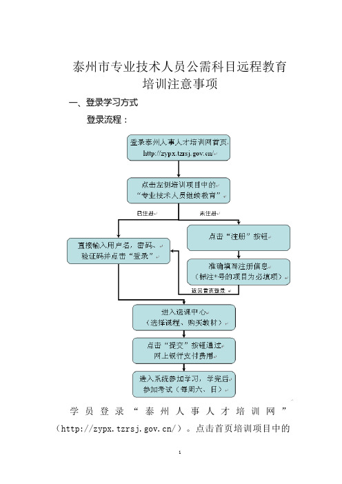 泰州市专业技术人员公需科目远程教育培训注意事项
