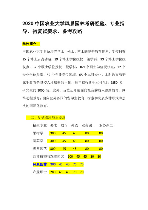 2020中国农业大学风景园林考研经验、专业指导、初复试要求、备考攻略