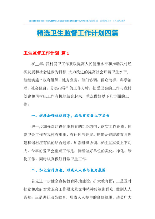 2021年精选卫生监督工作计划四篇