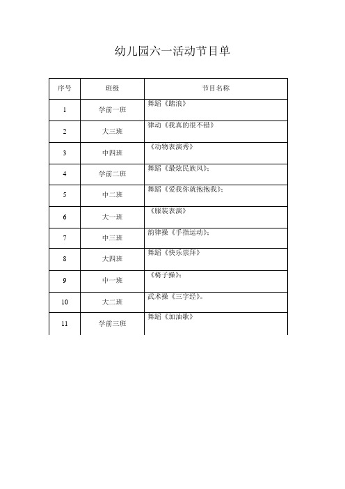 幼儿园六一活动节目单
