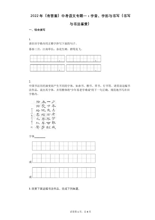 2022年(有答案)中考语文专题一：字音、字形与书写(书写与书法鉴赏)