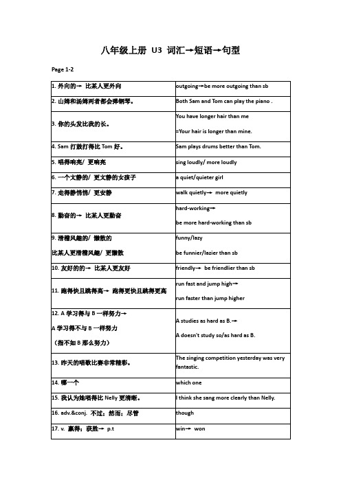 初中英语 人教版八年级上册Unit3词汇短语梳理(含默写版本)