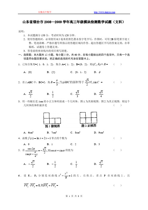 山东省烟台市2008—2009学年高三年级模块检测数学试题文科