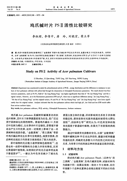 鸡爪槭叶片PSⅡ活性比较研究