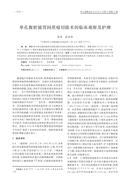 单孔腹腔镜胃间质瘤切除术的临床观察及护理
