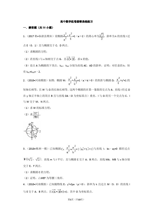 2【高中数学习题精选】 圆锥曲线综合练习题