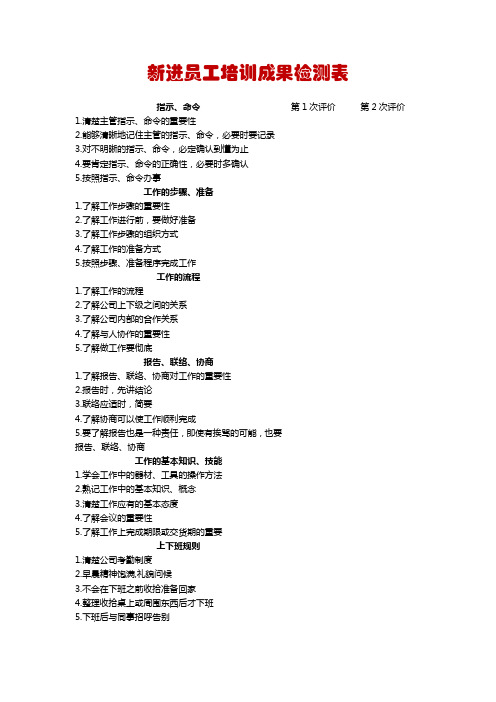 新进员工培训成果检测表