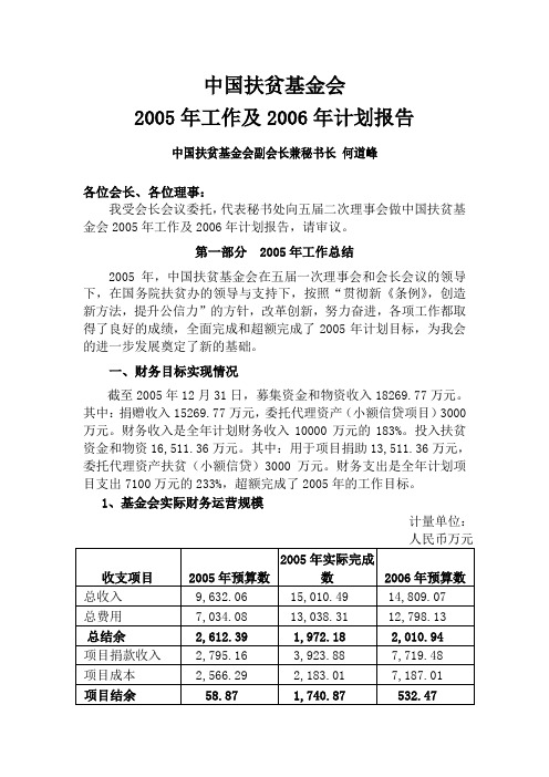 中国扶贫基金会2005年工作及2006年计划报告