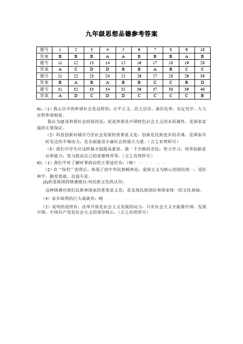 九年级思想品德第一次月考题及答案2011.10-九年级思想品德参考答案