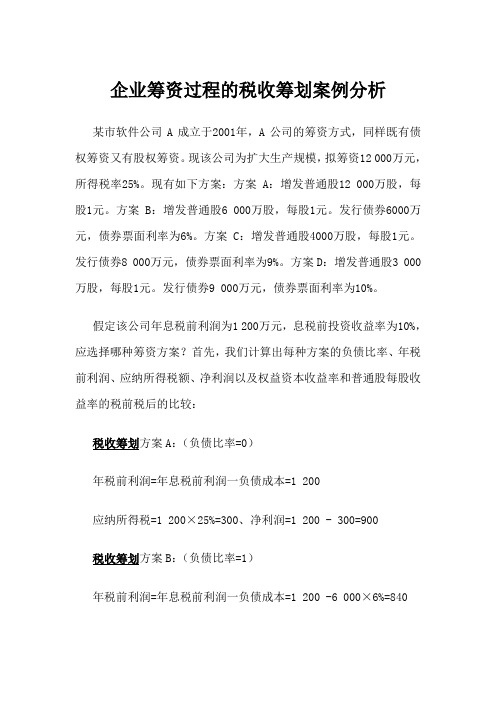 企业筹资过程的税收筹划案例分析