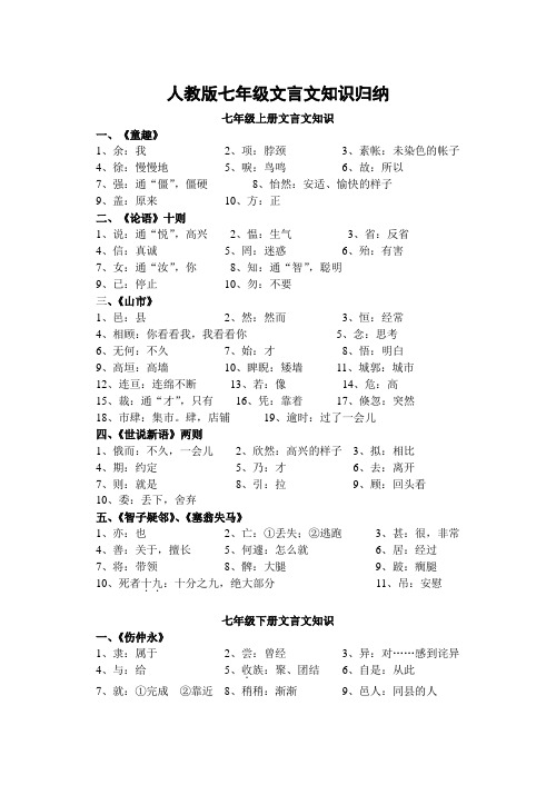 人教版七年级文言文知识归纳