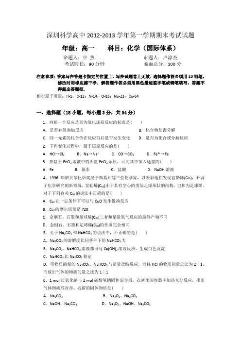深圳科学高中2012-2013学年第一学期期末考试试题2国际体系