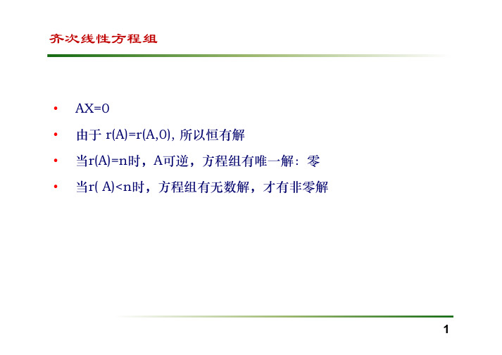复旦大学精品课程《线性代数》课件,齐次线性方程组课件复习精品资料