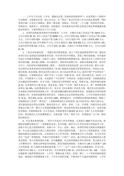 2006上半年工作总结暨下半年工作计划(镇党委)