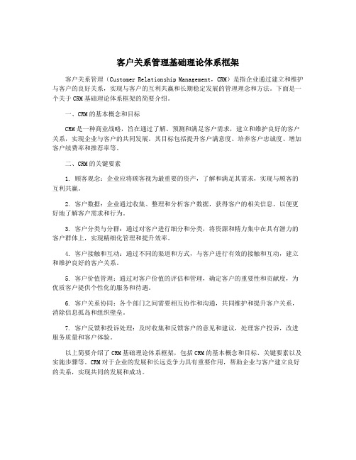 客户关系管理基础理论体系框架