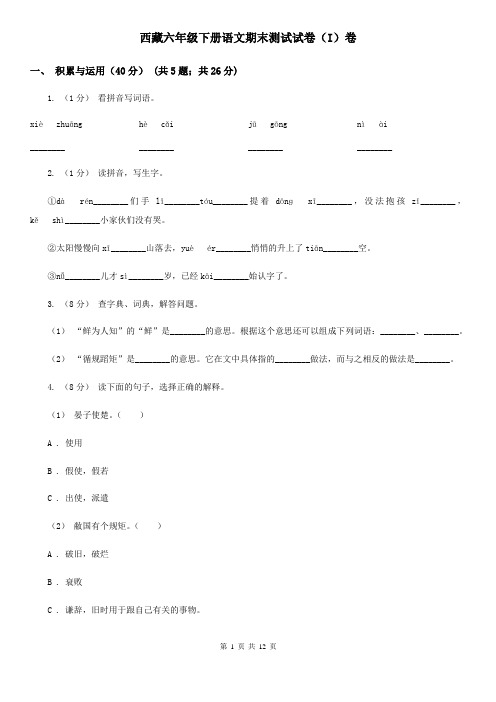 西藏六年级下册语文期末测试试卷(I)卷
