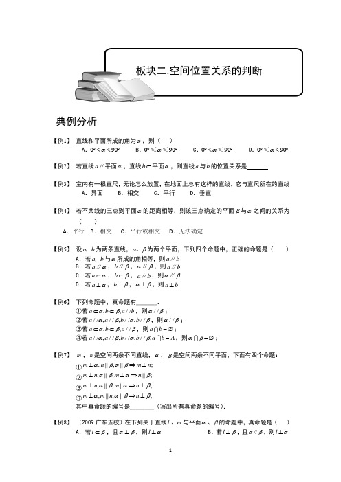空间位置关系的判断与证明、板块二、对空间位置关系的判断、学生版