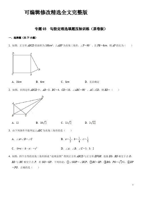 专题03 勾股定理选填题压轴训练(原卷版)八年级数学下学期期中考试压轴题专练(人教版)精选全文完整版