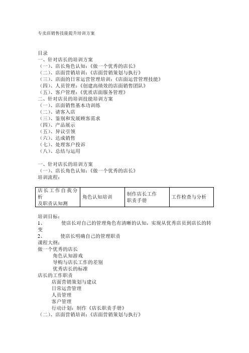 专卖店销售技能提升培训方案
