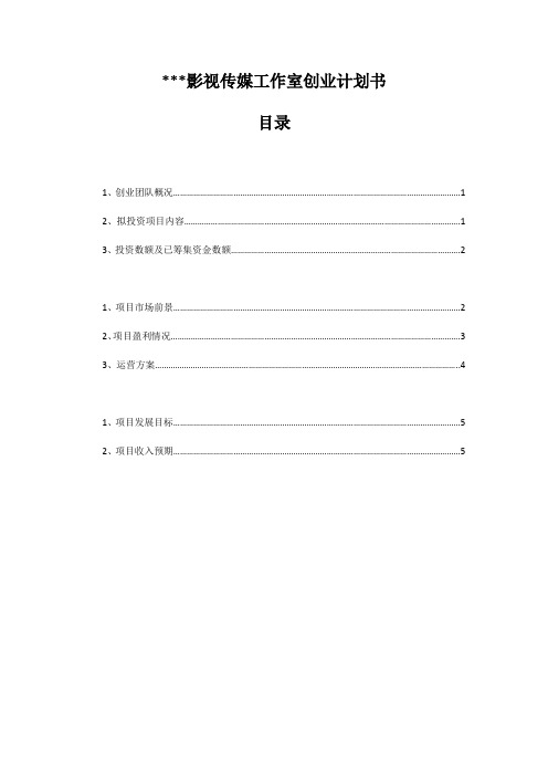 影视传媒工作室创业计划书