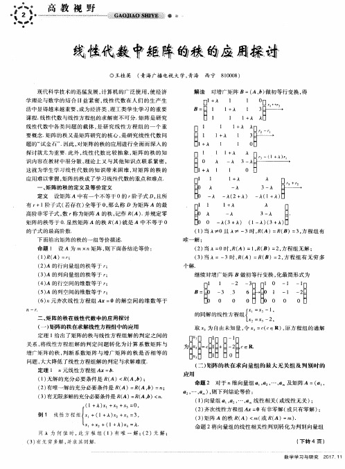 线性代数中矩阵的秩的应用探讨