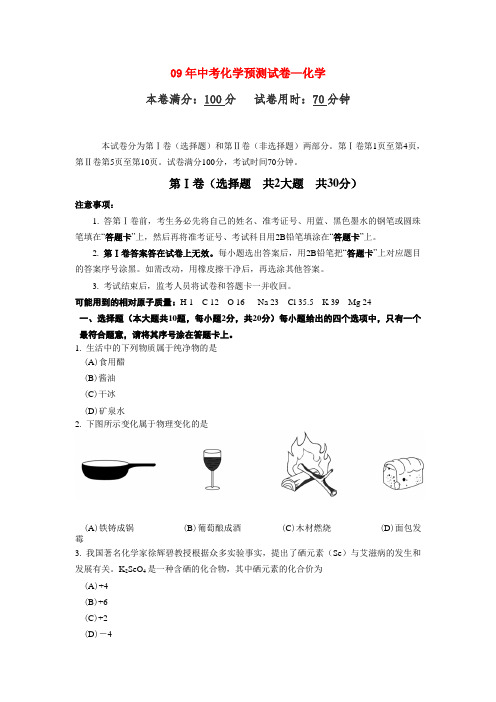 09年初中化学中考预测试卷人教版