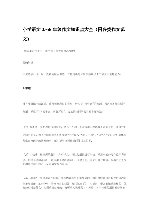 【推荐】小学语文1-6年级作文知识点大全