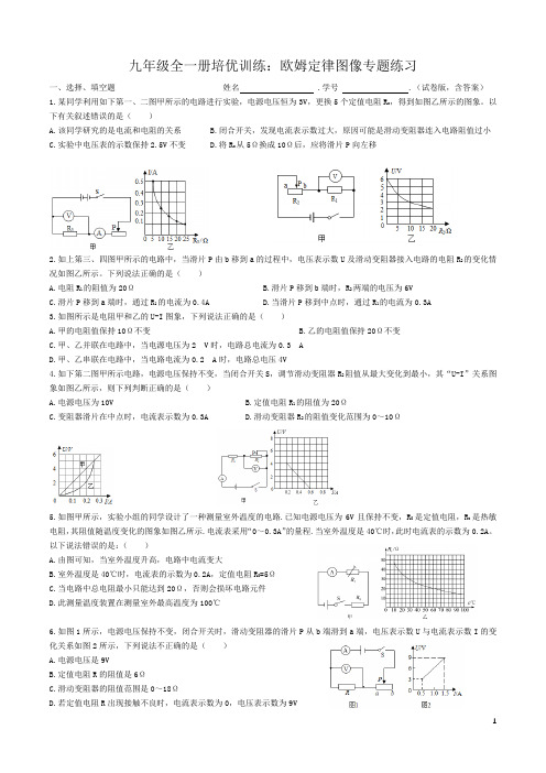 人教版九年级全一册培优训练第十七章欧姆定律图像专题练习(试卷版含答案)