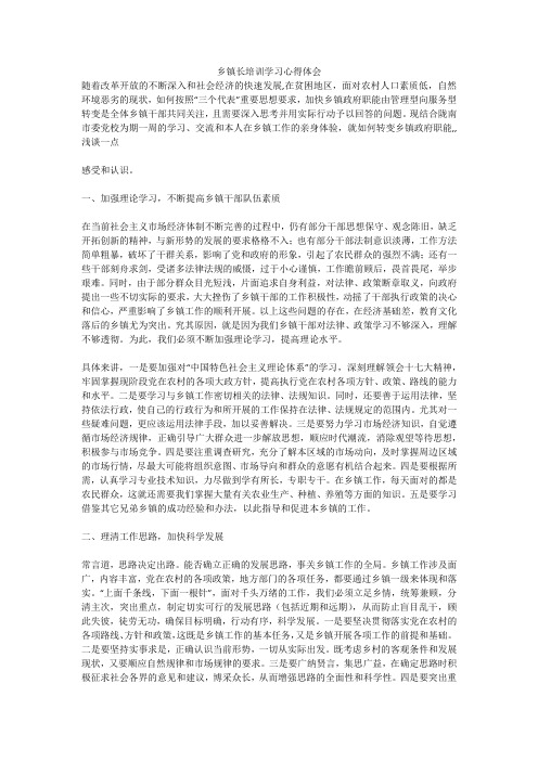 乡镇长培训学习心得体会