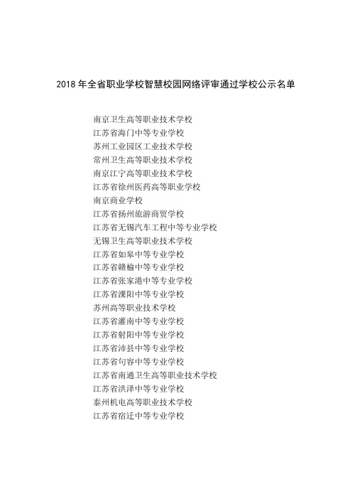 2018年全省职业学校智慧校园网络评审通过学校公示名单