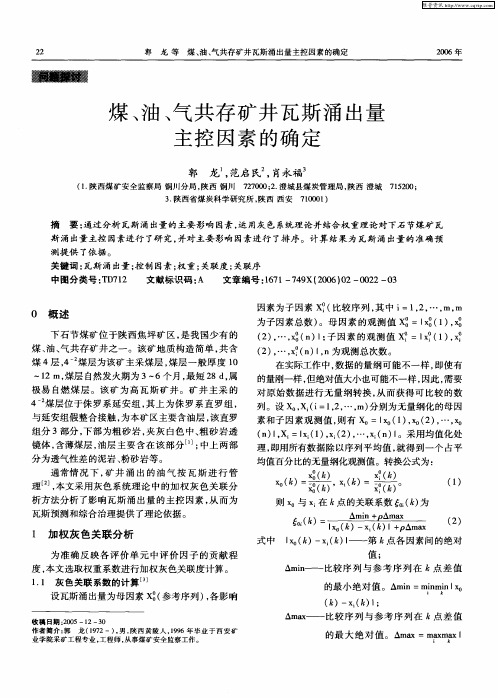 煤、油、气共存矿井瓦斯涌出量主控因素的确定