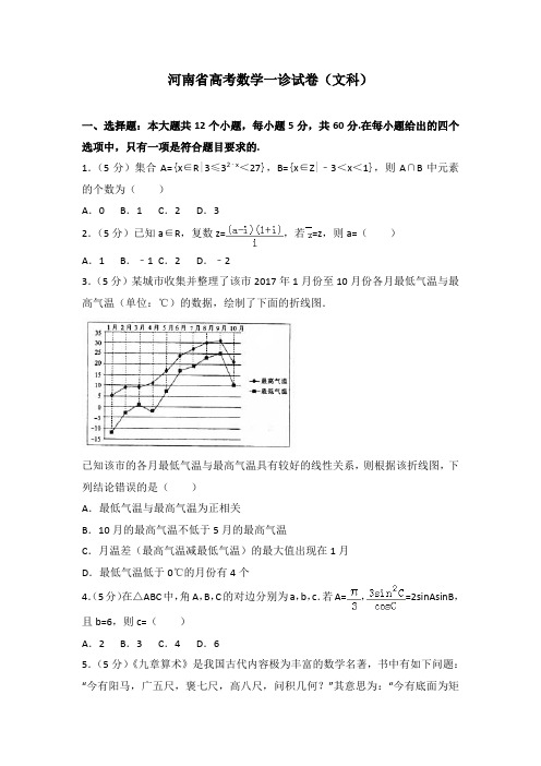【2020年高考必备】河南省高考数学一诊试卷(文科)及解析