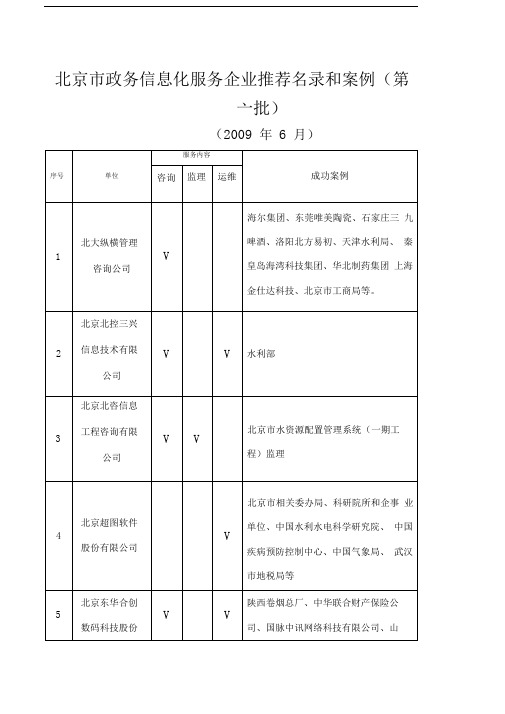 北京市政务信息化服务企业推荐名录和案例第一批