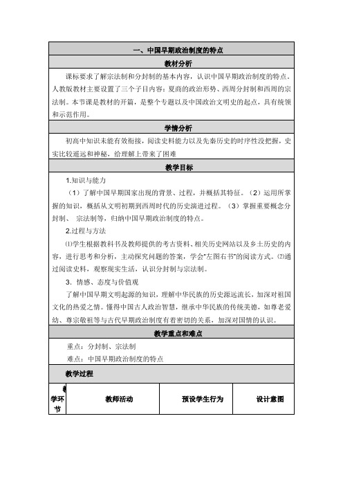 一、中国早期政治制度的特点(人民版)