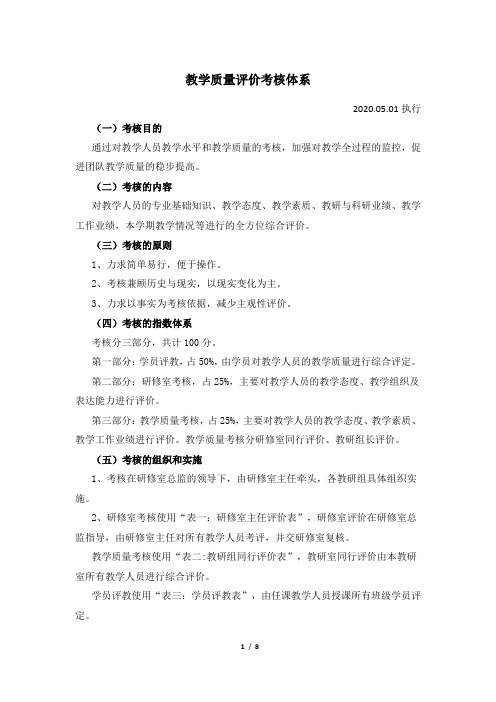 教学质量评价考核体系