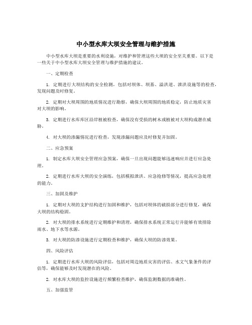 中小型水库大坝安全管理与维护措施