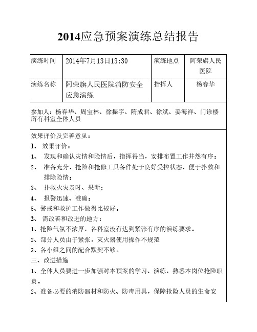 2014消防安全应急预案演练总结