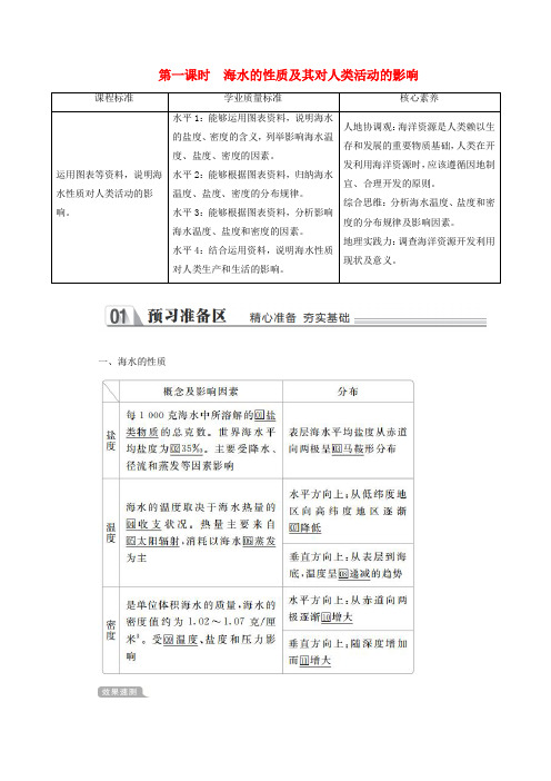 2020高中地理第二章海水的性质和运动对人类活动的影响第一课时海水的性质及其对人类活动的影响教学案