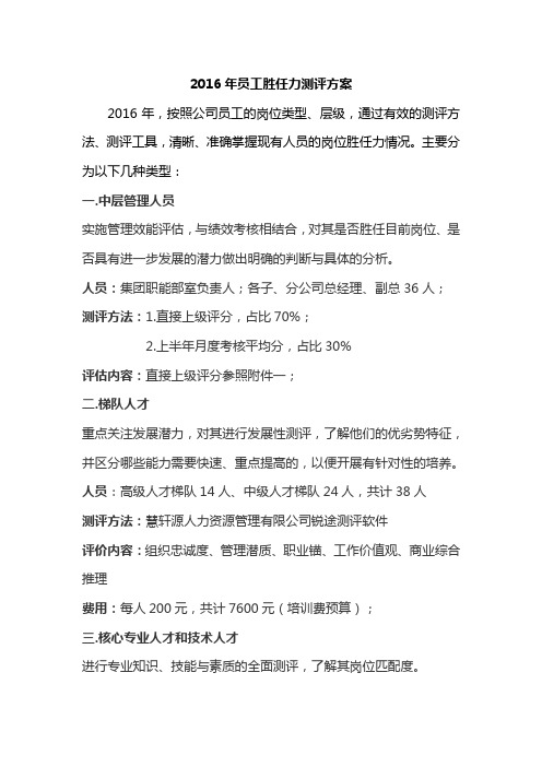 2016年员工胜任力测评方案