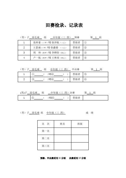 解营小学田赛(羽毛球)检录表