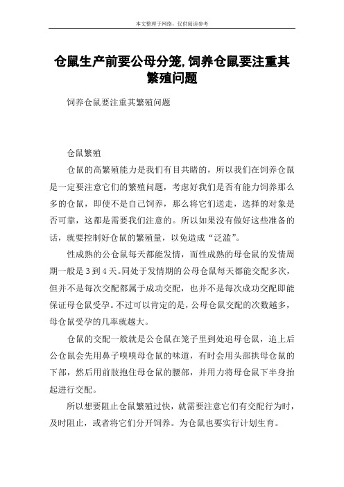 仓鼠生产前要公母分笼,饲养仓鼠要注重其繁殖问题