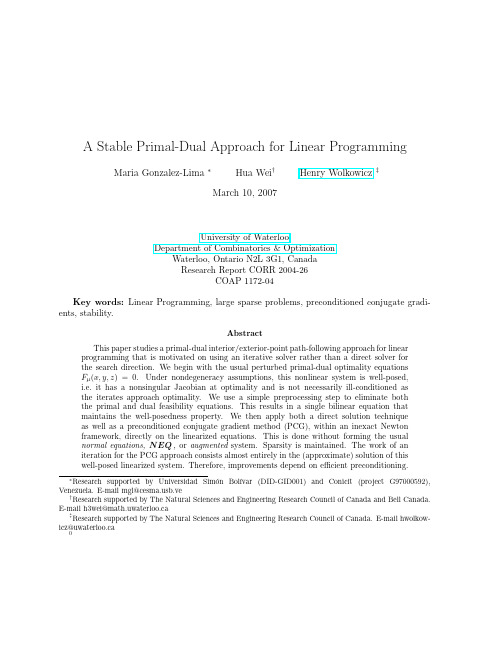 A Stable Primal-Dual Approach for Linear Programming