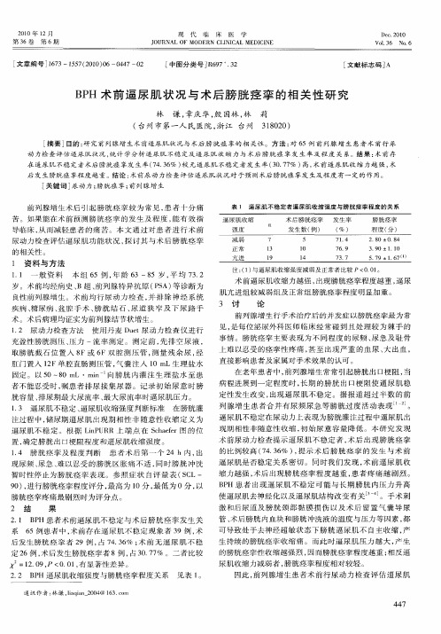 BPH术前逼尿肌状况与术后膀胱痉挛的相关性研究