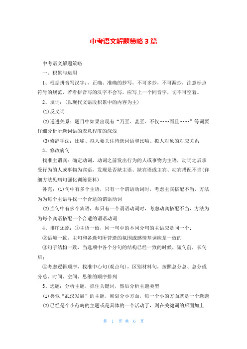 中考语文解题策略3篇