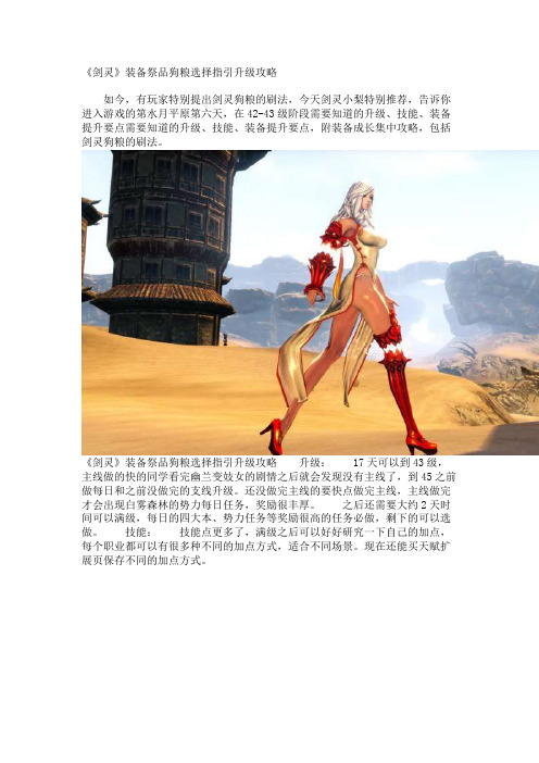 《剑灵》装备祭品狗粮选择指引升级攻略