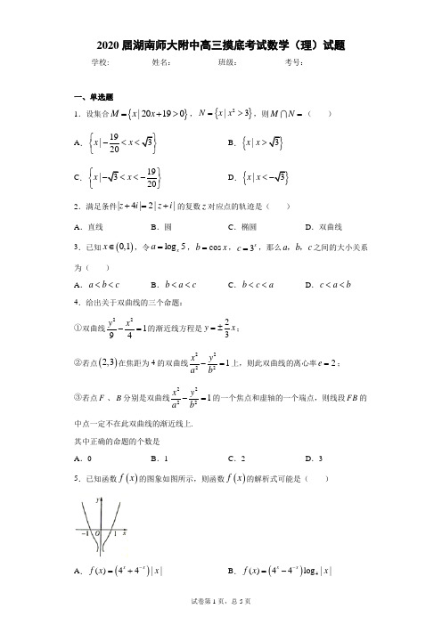 2020届湖南师大附中高三摸底考试数学(理)试题(含答案解析)