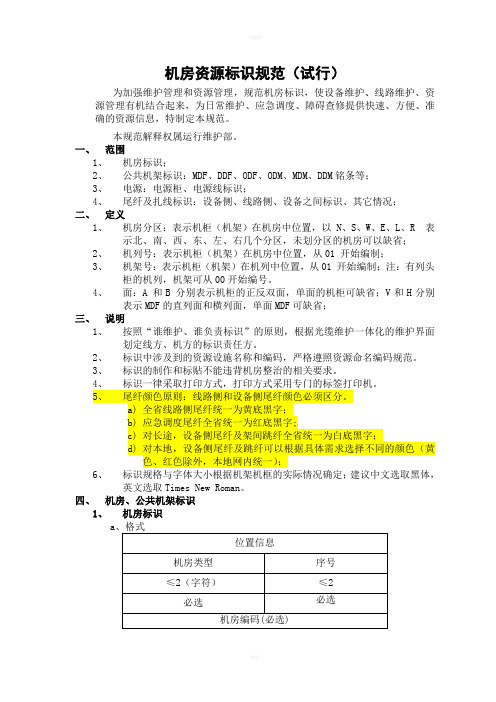 电信设备资源机房标识规范