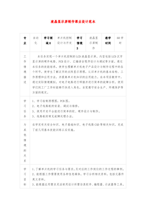 液晶显示屏制作课业设计范本