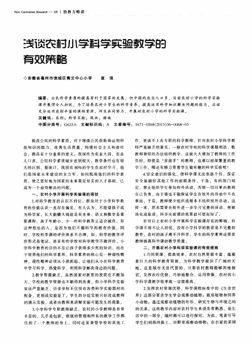 浅谈农村小学科学实验教学的有效策略